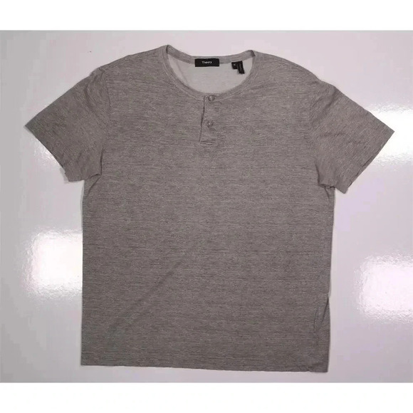 Theory Gaskell Gray Henley Short Sleeve Cotton Shirt Men's Medium - Picture 1 of 6